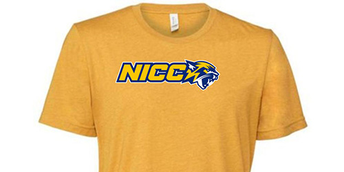 A yellow t-shirt with the NICC Cougars logo.