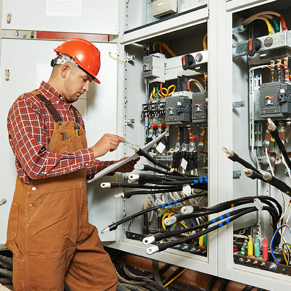 Electrician with hard hat