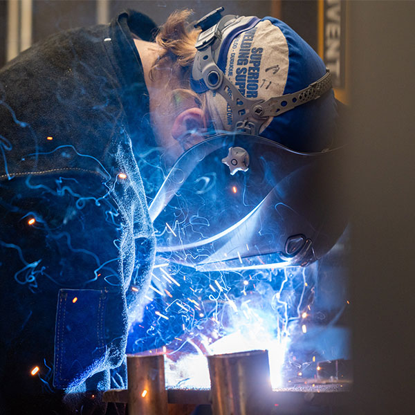 Welding student practices in the lab.